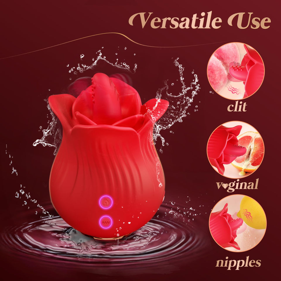 ZOOPLOU Clitoral Licking Tongue Rose Sex Toy Vibrator Stimulator for Women, Vibrating Rose Adult Women Couples Sex Toys with 10