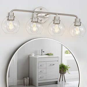 Bathroom Light Fixtures Brushed Nickel Vanity Light Silver 4 Light Modern Wall Sconces Lighting Bathroom Lights With Globe Glass