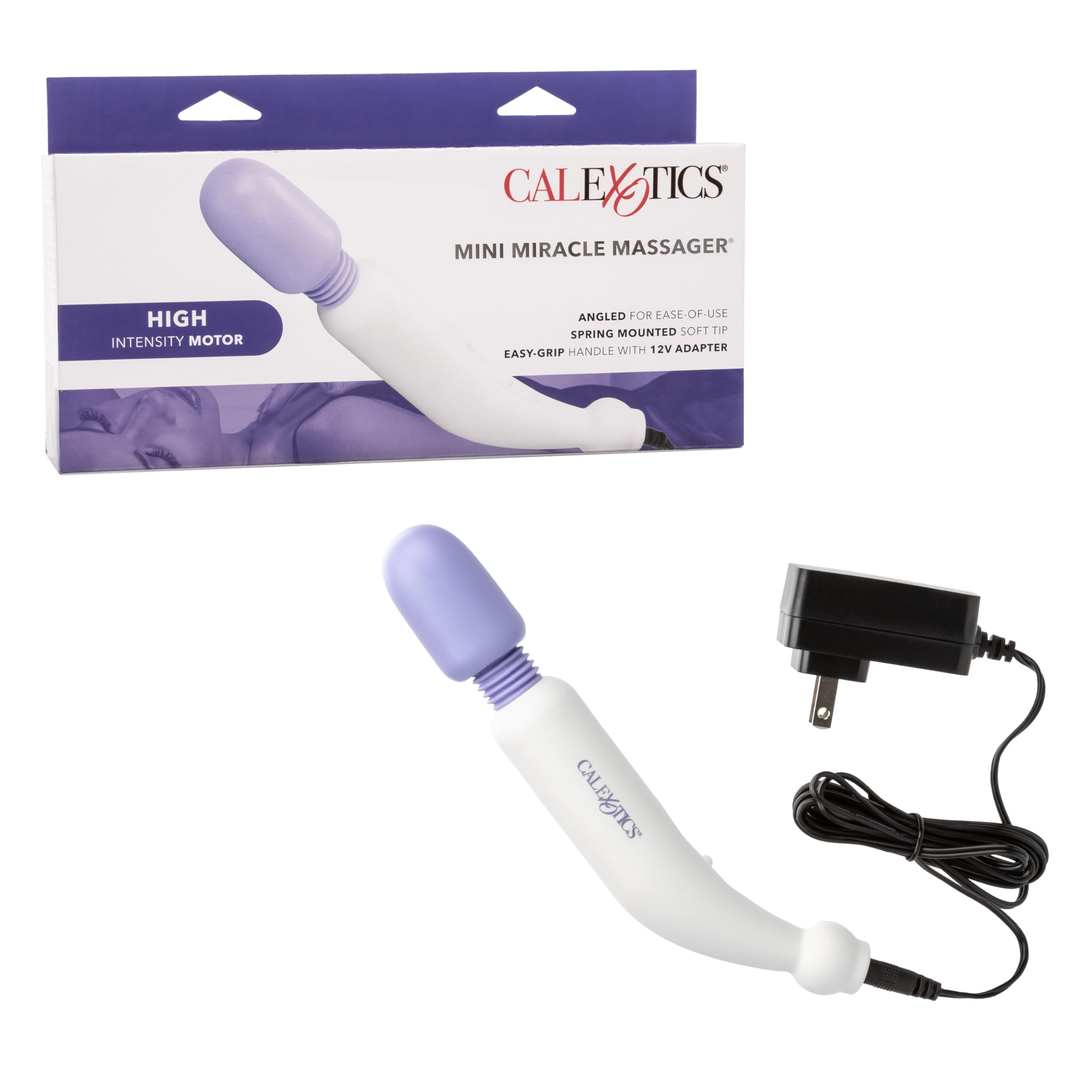 All the power of the Miracle Massager now in a convenient compact size  2-speed high intensity motor Angled, soft, spring-mounted tip for  ease-of-use EZ grip handle PVC tip Polypropylene handle.
