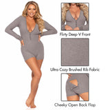 Brushed Rib Romper Long Johns - Sml/Med / Grey