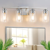 4-Light Bathroom Light Fixtures, 27'' Modern Vanity Lights Over Mirror With Clear Glass Shades, Brushed Nickel Wall Sconce, Clas