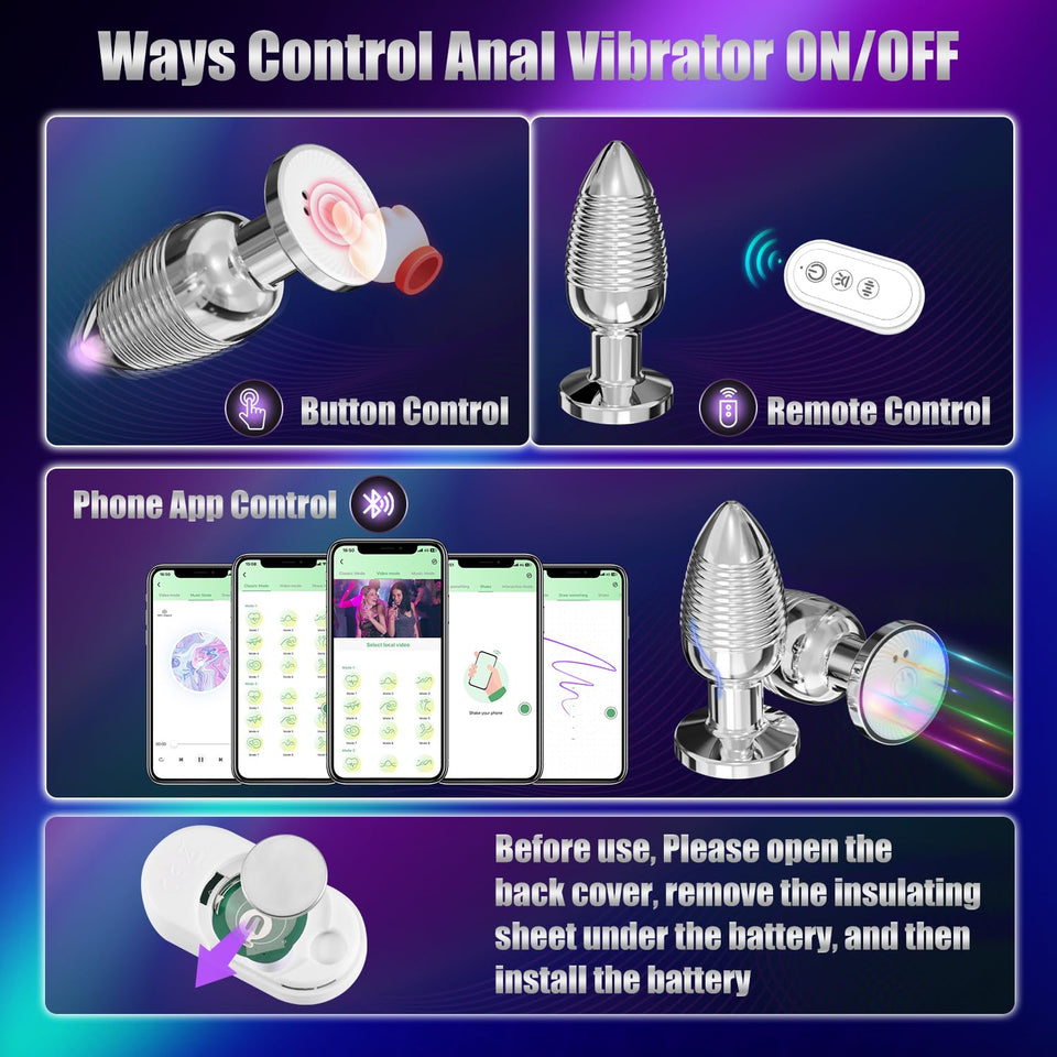 HODEVO Adult Anal Plug Sex Toy, Vibrating Anal Butt Plug, Light Up But Plug with App and Remote Controlled Vibrator, Stainless S