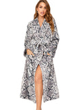 RONGTAI Fleece Robes for Women Plush Soft Warm Long Bathrobe with Pockets (Small,Python)