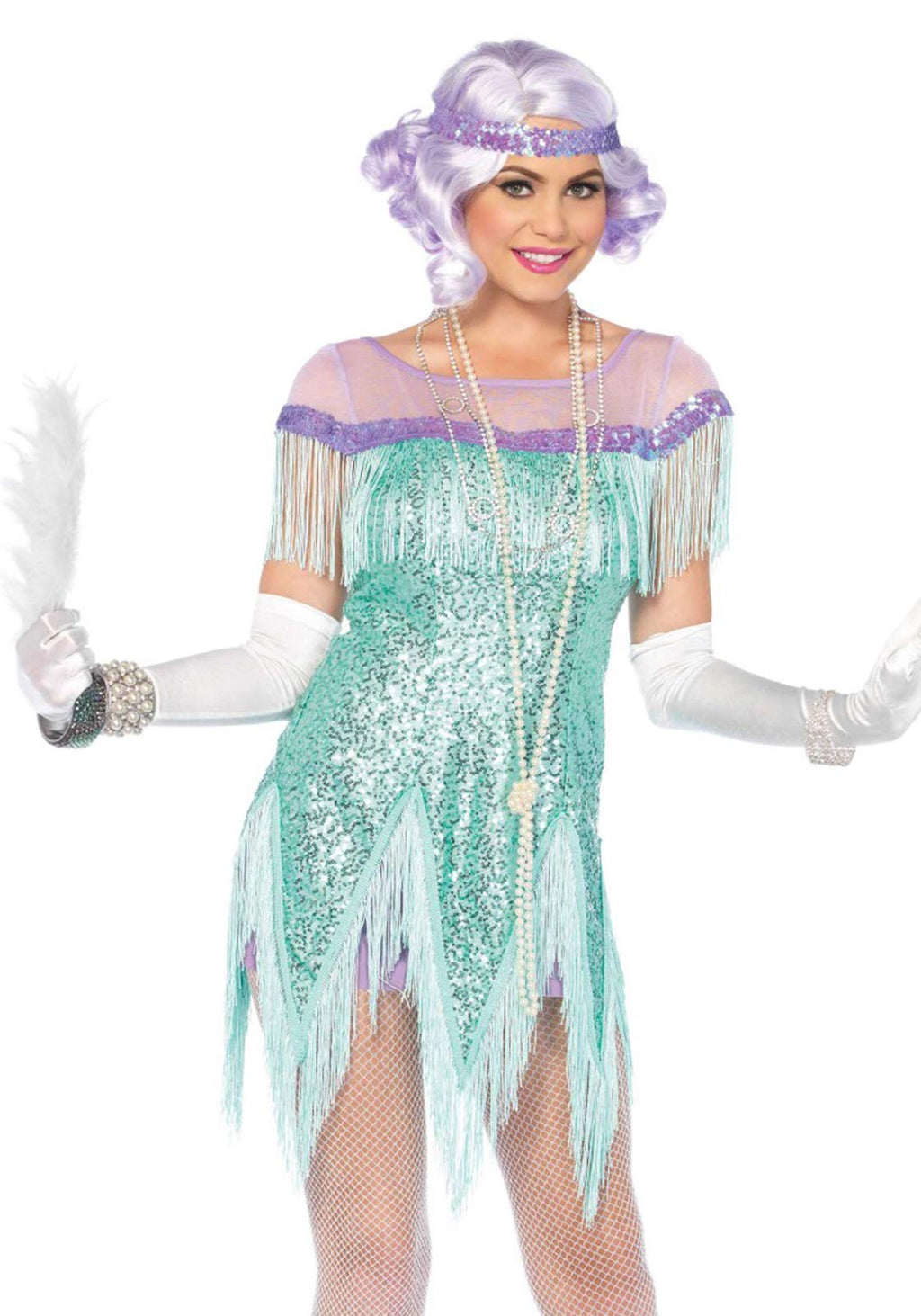 2 Pc Foxtrot Flirt Costume, Includes Fringe Trimmed Sequin Dress With Zigzag Hem And Sequin Headband
