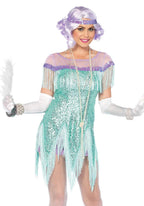 2 Pc Foxtrot Flirt Costume, Includes Fringe Trimmed Sequin Dress With Zigzag Hem And Sequin Headband