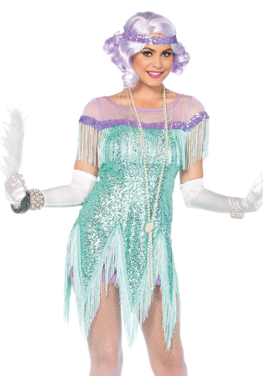 2 Pc Foxtrot Flirt Costume, Includes Fringe Trimmed Sequin Dress With Zigzag Hem And Sequin Headband