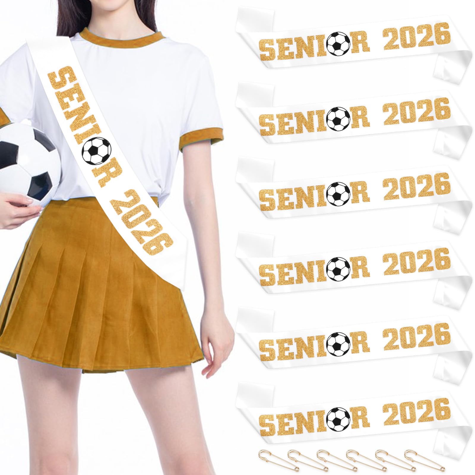 Serencatcher 6Pcs Senior Sash 2026 Soccer, Senior Sashes Class of 2026 Soccer Senior Night Party Decorations Graduation Senior C
