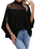 Verdusa Womens Contrast Mesh Half Cape Sleeve Blouse Loose Fit Dressy Tops Business Casual Outfits Black Small