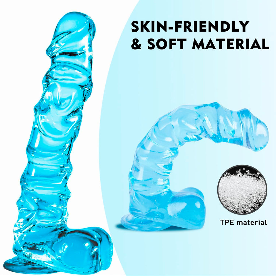 8.46 Inch Realistic Anal Dildo Blue Dildo with Suction Cup for Hands-Free, Realistic Dildos Sex Toy for Men Women Couples and An