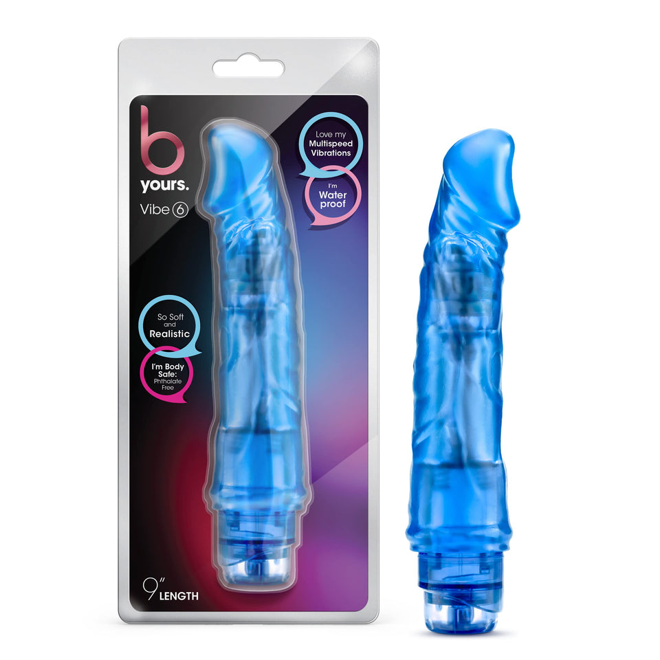 Blush B Yours 9.25 Vibe-6 Multispeed Vibrating Dildo, Twist Dial - Beginner Realistic Flexible Soft Cock - PVC, IPX7 - G-Spot An