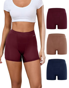 INNERSY Period Boxer for Women High Waisted Leak Proof Postpartm Menstrual Mesh BoyShorts Panties Underwear 3-Pack (Dark Vintage