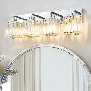Aixialin Bathroom Light Fixtures Crystal Modern Vanity Lighting Fixtures 4 Light Chrome Bathroom Vanity Light