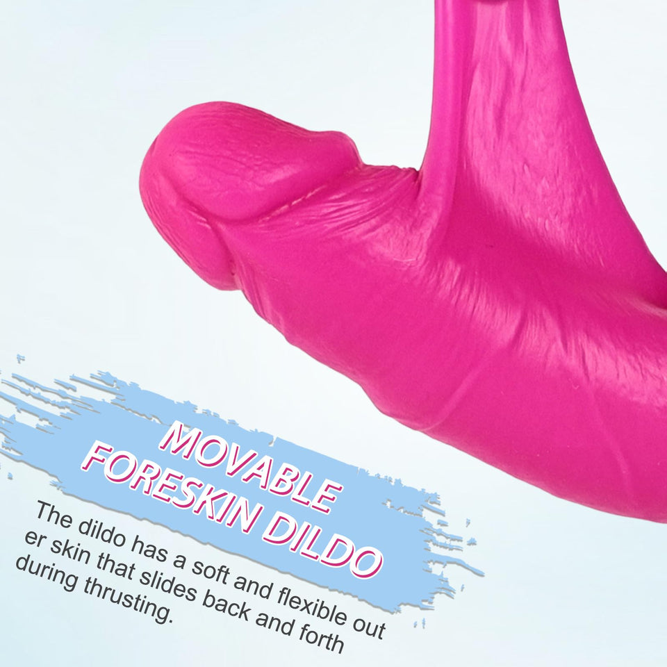 Adult Sex Toys for Women,7.8 ' ' Double Silicone Movable Foreskin Dildo with Strong Suction Cup,1.9 ' ' Diam Realistic Dildos Hu