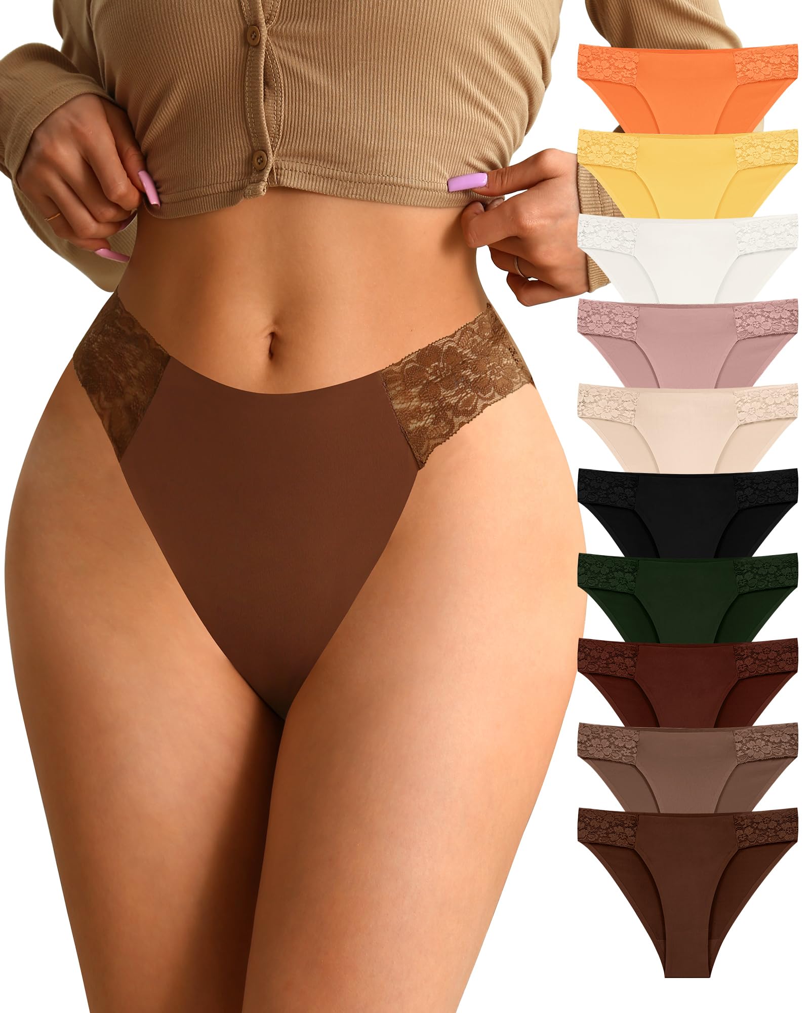 ASIMOON Womens Seamless Underwear No Show Bikini Underwear High Waisted Pack 10 High Cut Stretch Breathable Soft Panties