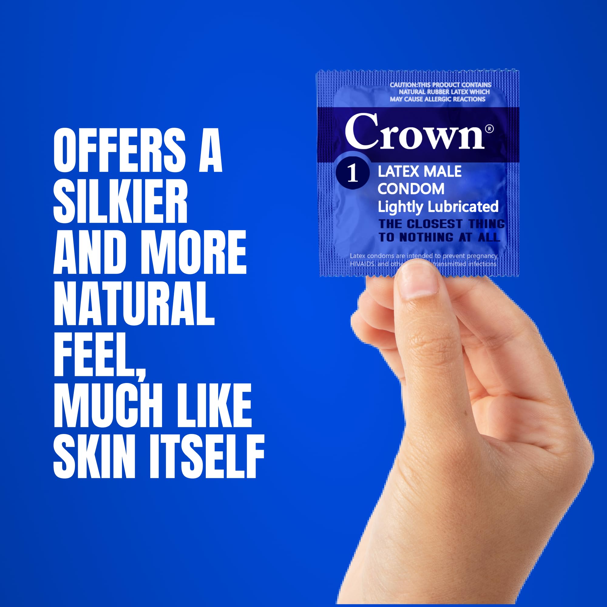 Crown Condoms - 50 Count - Lubricated Latex Condoms - Silkier, Thinner and Stronger (Pack of 50)