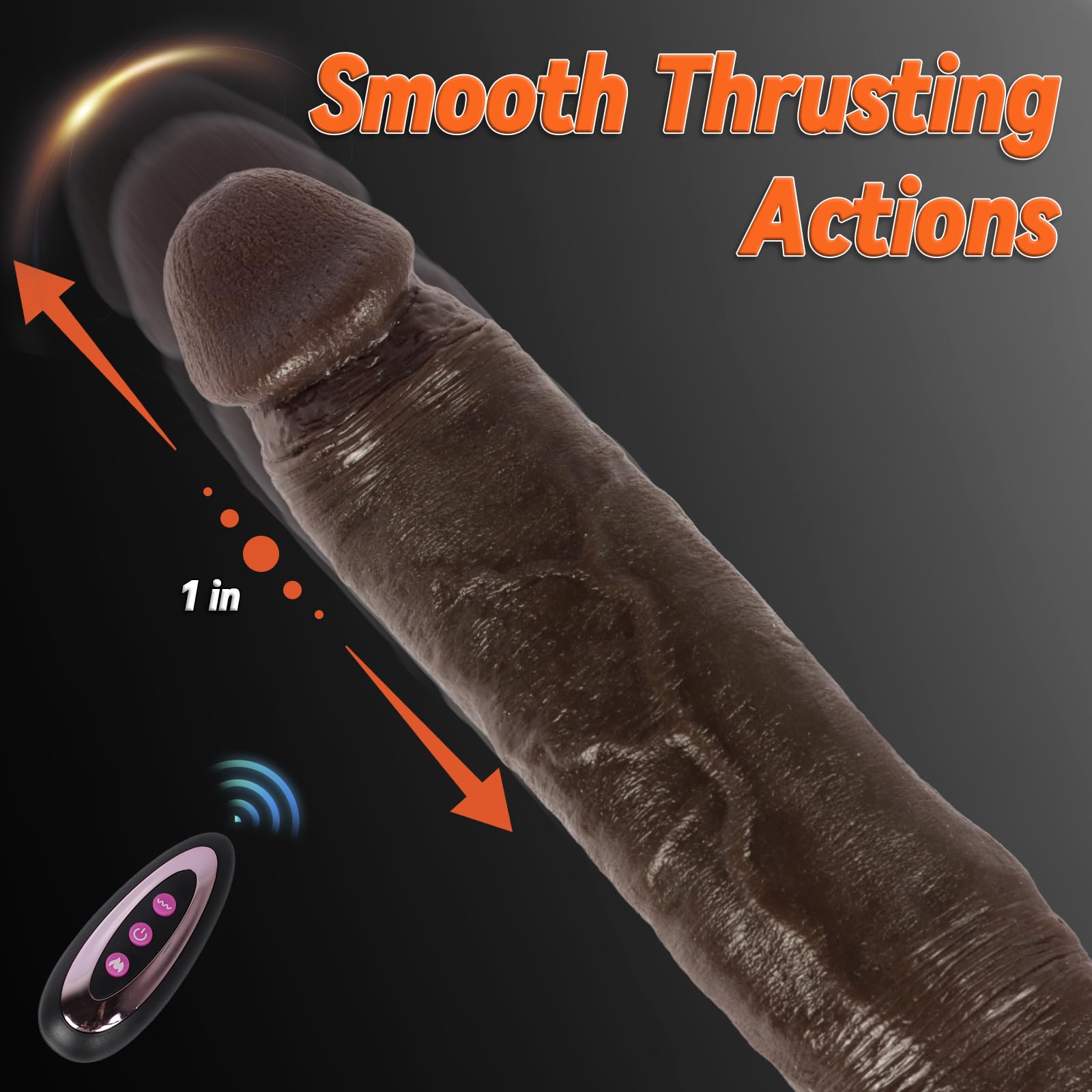 Big Black Thrusting Moving Dildo Vibrator - Heated Huge Thick BBC Dildo with Suction Cup, XL Large Liquid Silicone Girthy Dildos