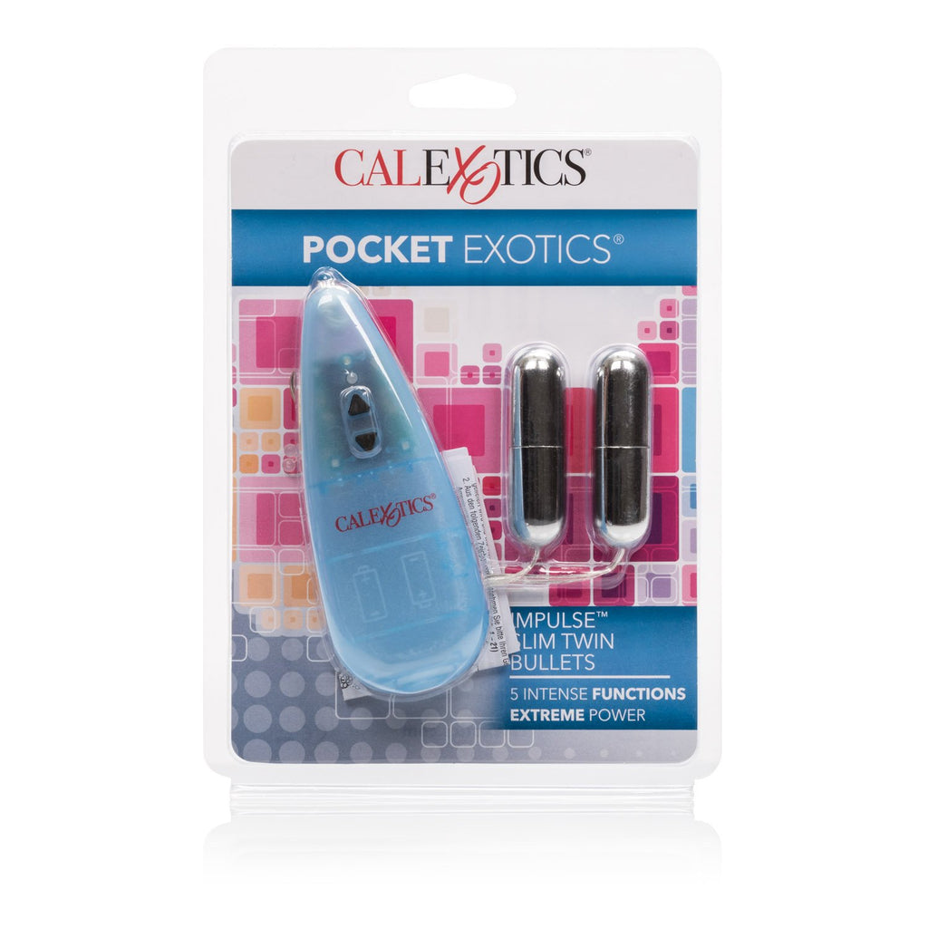 Calexotics Pocket Exotics Wired Double Slim Bullet Vibrator - Sex Toys For Couples - Adult Vibe Massager Eggs - Blue