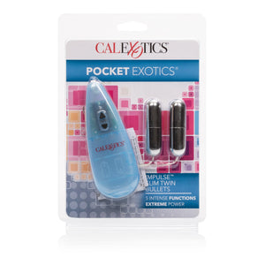 Calexotics Pocket Exotics Wired Double Slim Bullet Vibrator - Sex Toys For Couples - Adult Vibe Massager Eggs - Blue