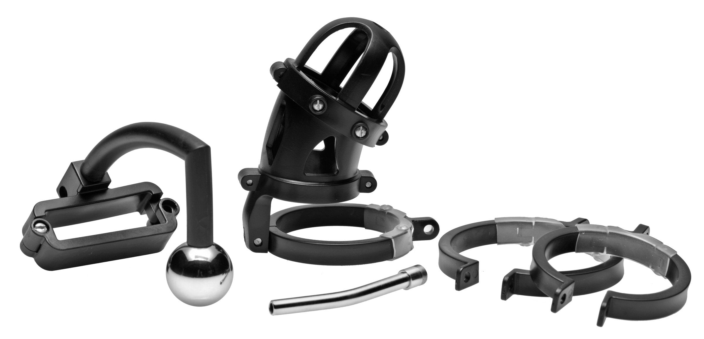 Master Series Male Chastity Cage With Ball Clamp And Anal Hook, Black