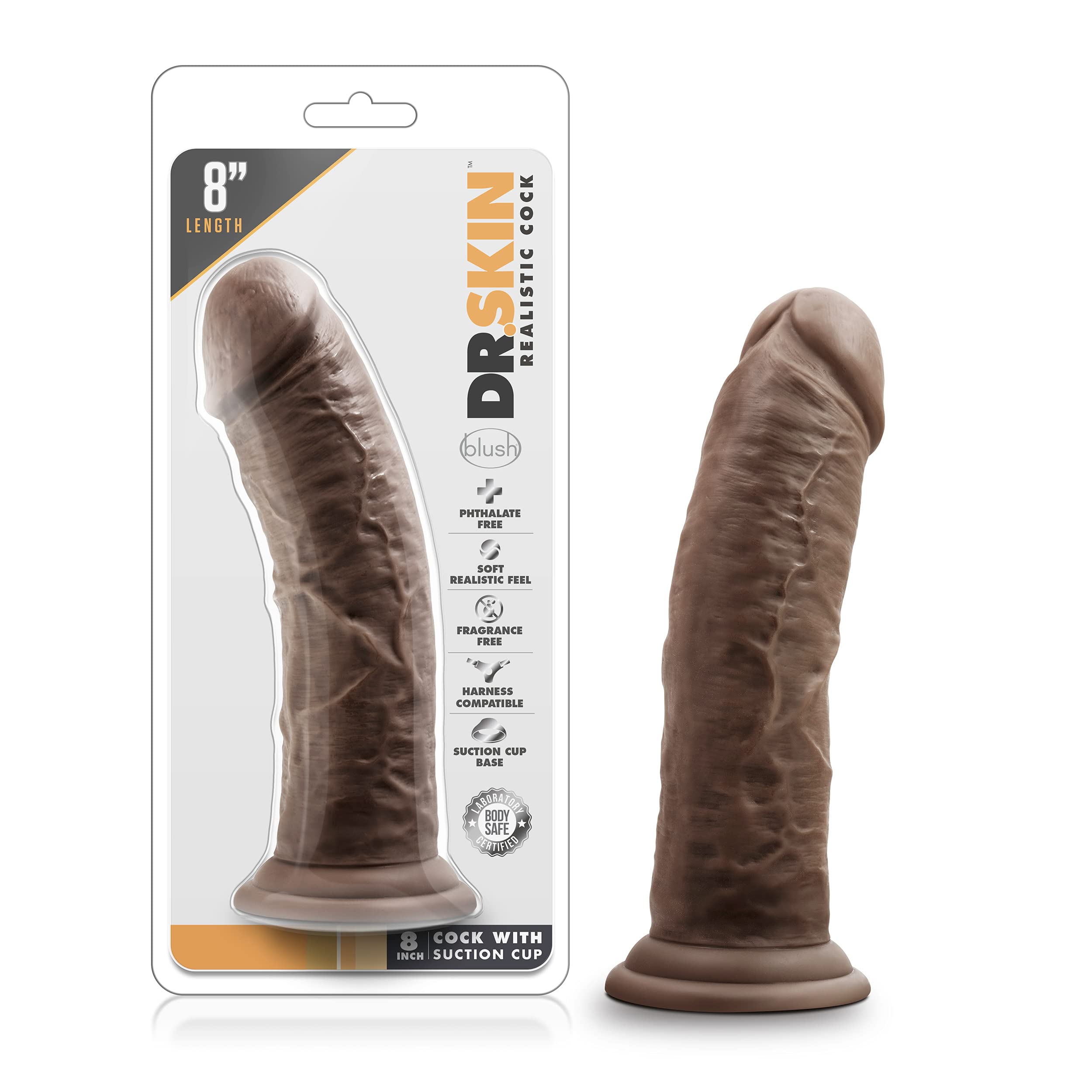 Blush Novelties Dr Skin - Lifelike 8 Inch Long Large Realistic Dildo - 2in. Extra Thick - Sturdy StrapOn Compatible Suction Cup 