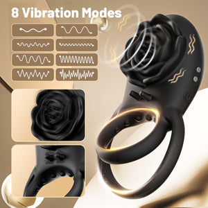 Vibrating Cock Ring Adult Sex Toys for Men, Silicone Penis Ring with Rose Clitoral Vibrator Couples Sex Toys, 8 Vibrations Adult