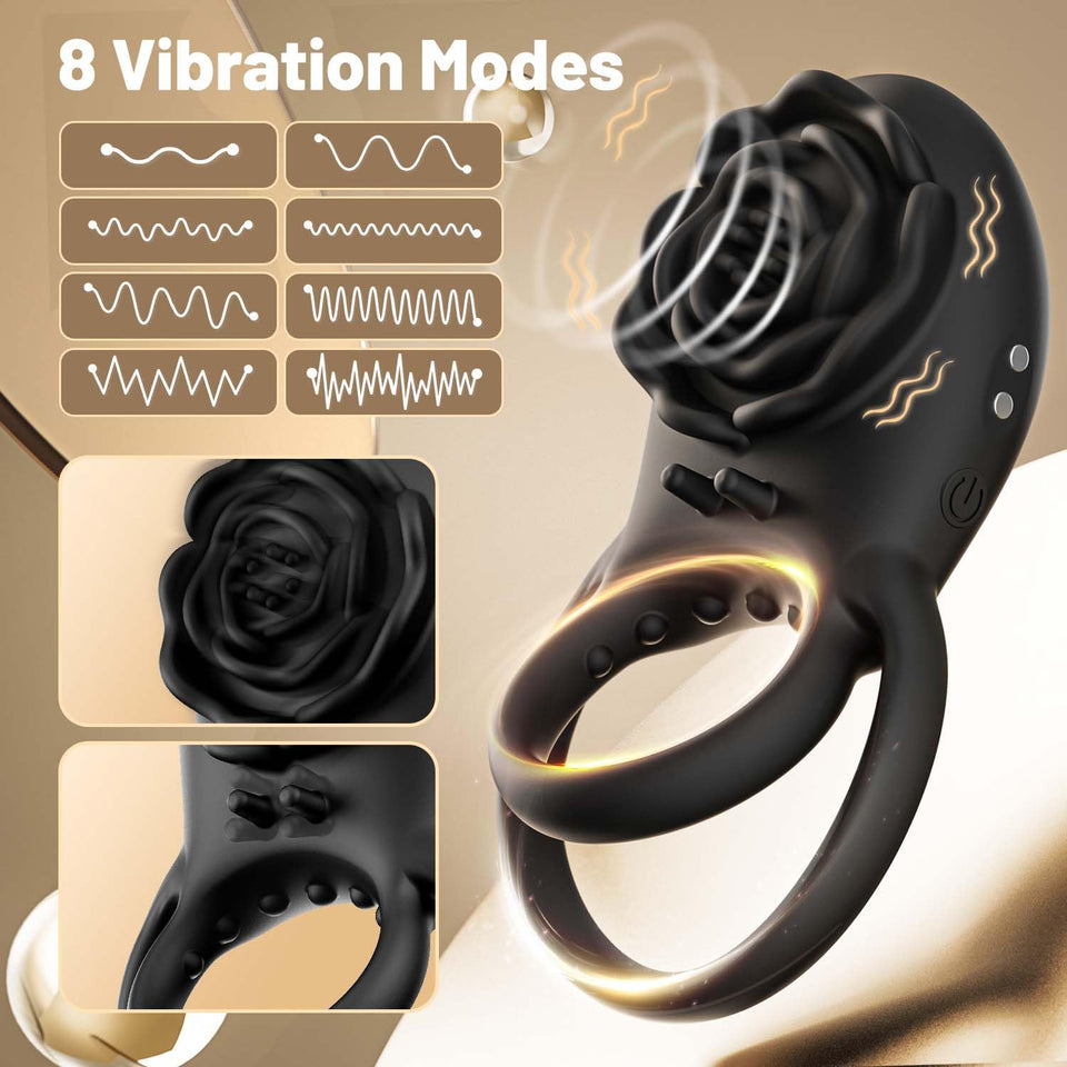Vibrating Cock Ring Adult Sex Toys for Men, Silicone Penis Ring with Rose Clitoral Vibrator Couples Sex Toys, 8 Vibrations Adult