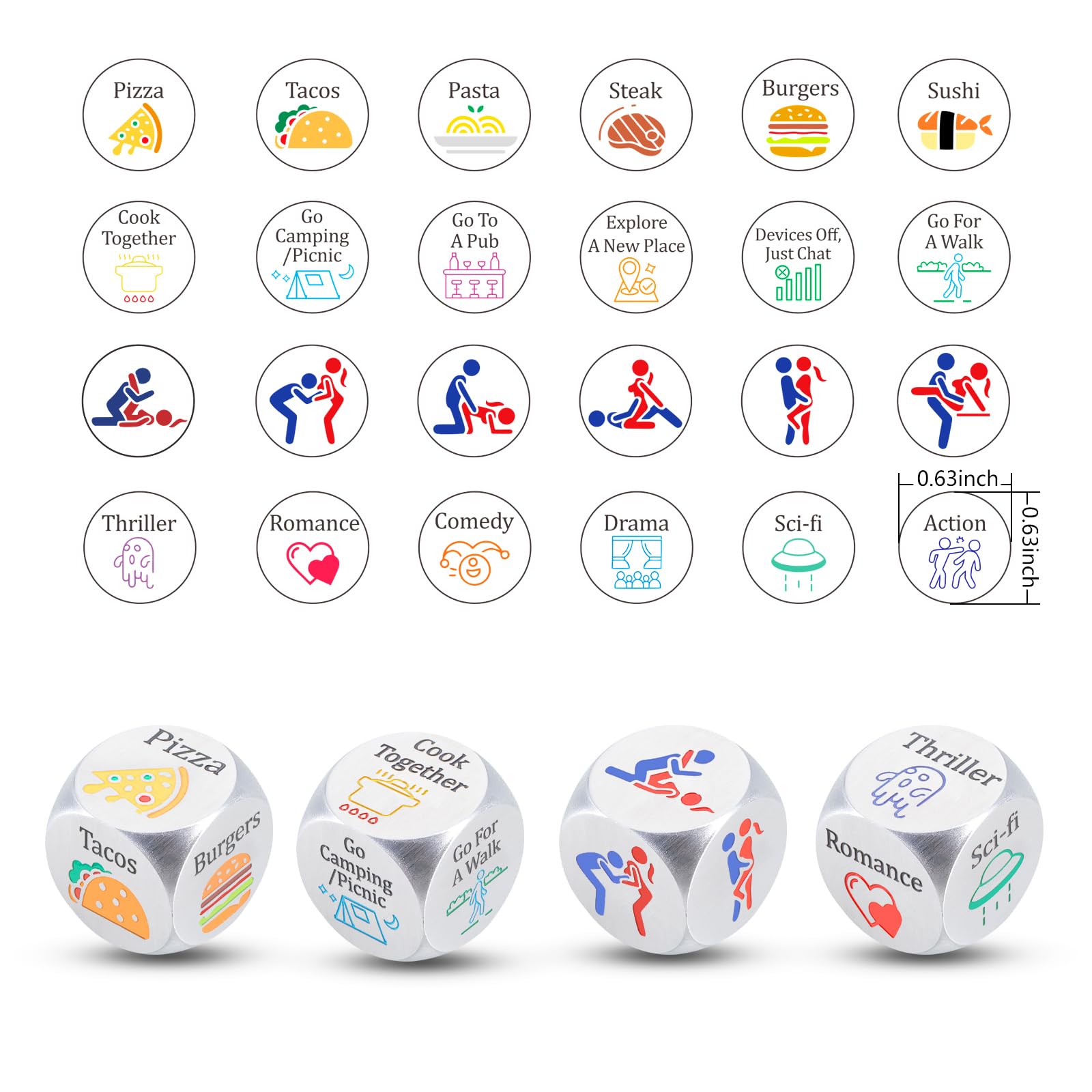 Date Night Dice Gifts for Boyfriend Girlfriend Couple Sex Dice Movie Food Dice Anniversary for Him Her Romantic Birthday Gift fo