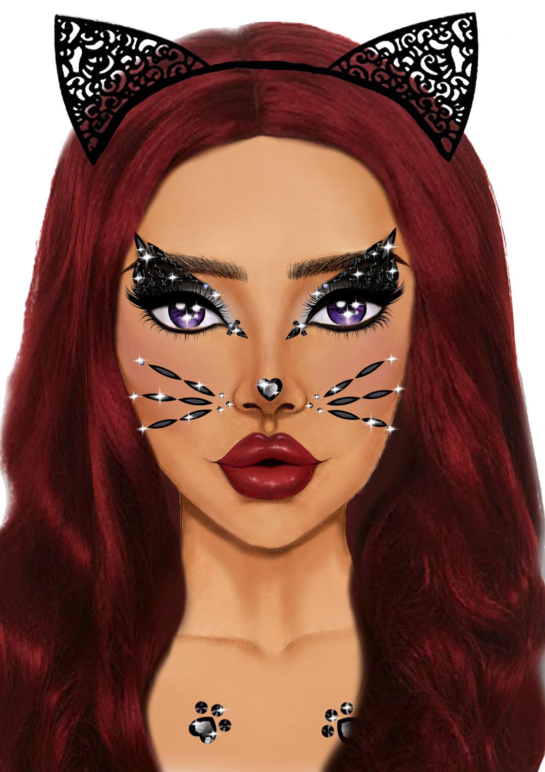 Animal Adhesive Face Jewels St - O/S / Black