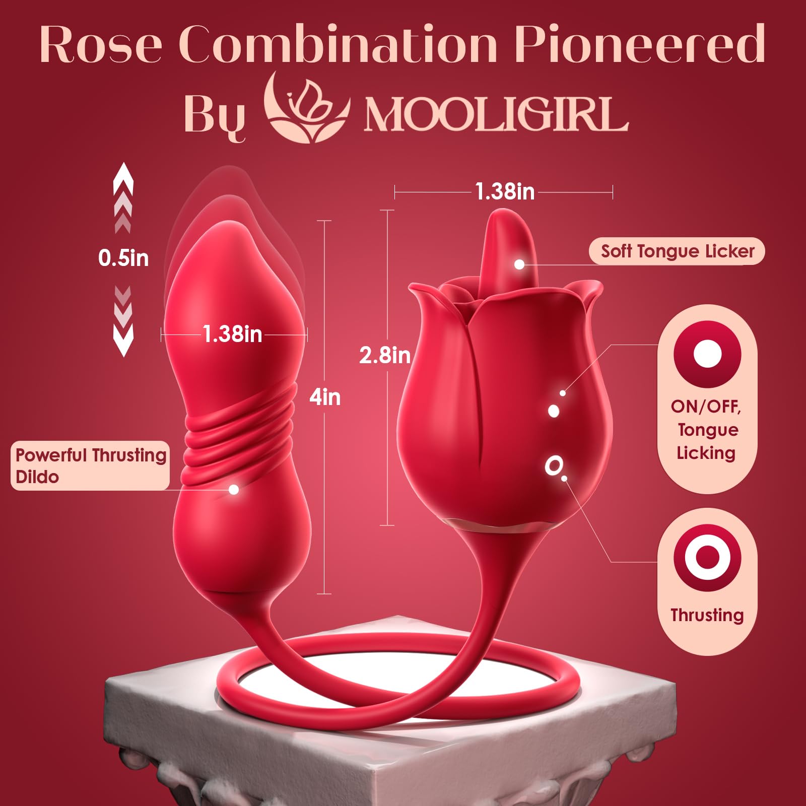 Sex Toys Rose Vibrator Dildo - MOOLIGIRL 4IN1 Adult Toys for Women with 9 Tongue Licking & Thrusting Dildos G Spot Vibrators, An