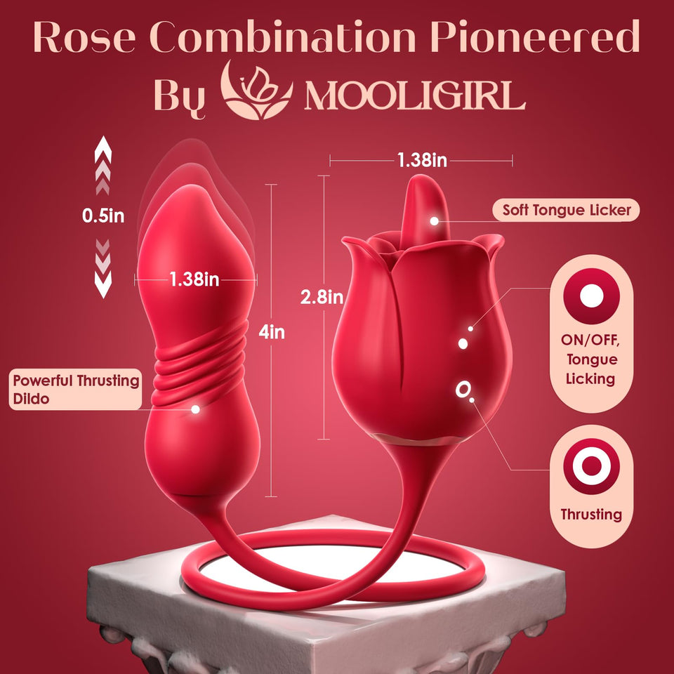 Sex Toys Rose Vibrator Dildo - MOOLIGIRL 4IN1 Adult Toys for Women with 9 Tongue Licking & Thrusting Dildos G Spot Vibrators, An