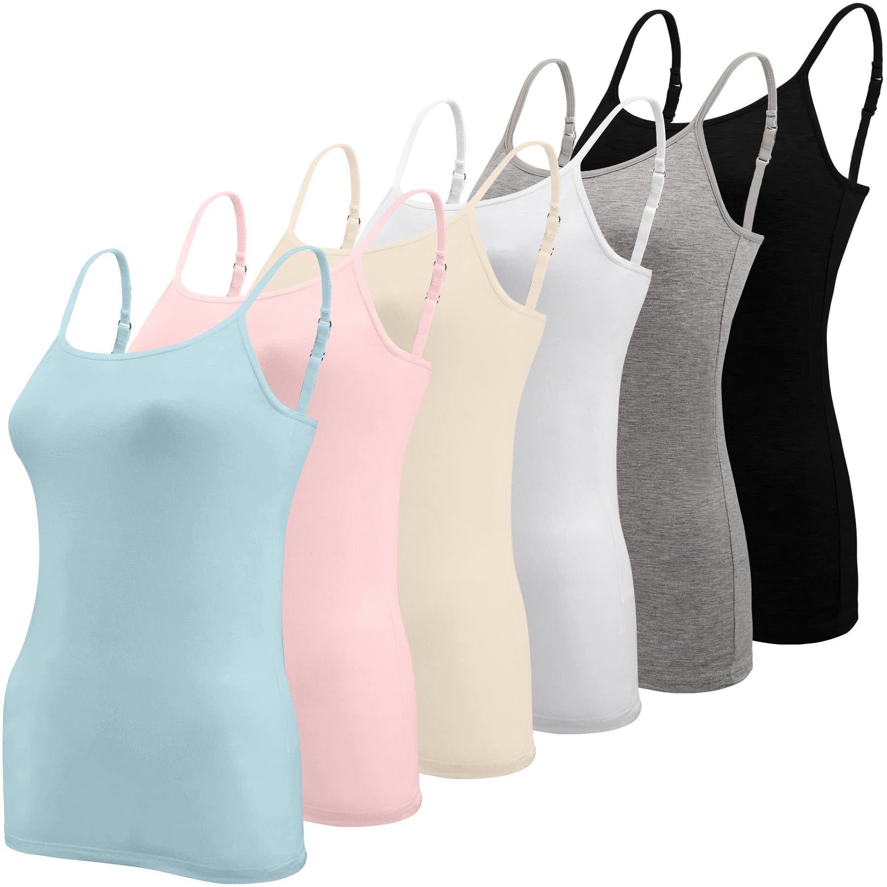 BQTQ 6 Pcs Camisole for Women Undershirts Adjustable Spaghetti Strap Tank Top, S