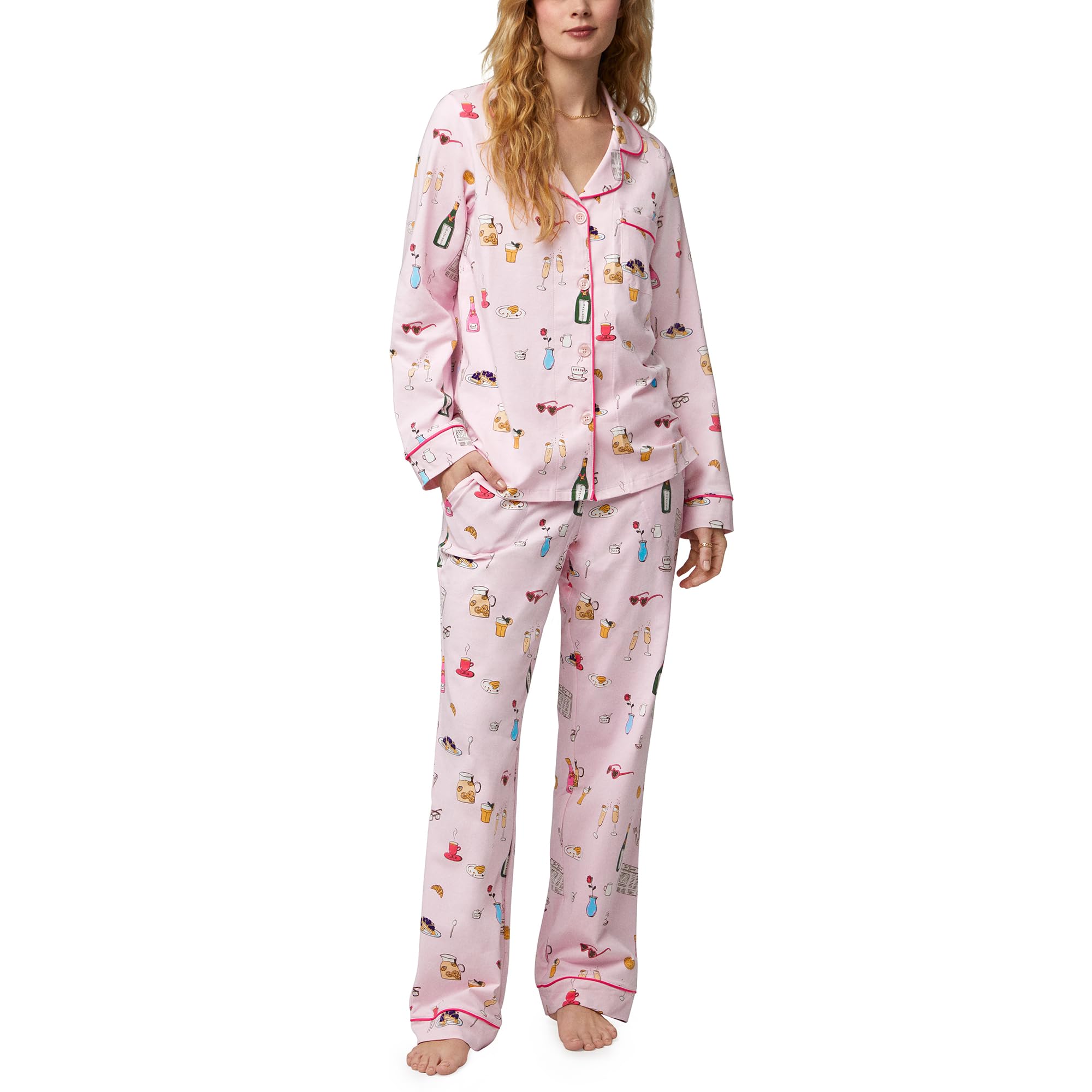 Bed Head PJs Womens Matching Pajamas - Soft Organic Cotton Long Sleeve Button Down PJ Top & Pants Set, Loungewear & Sleepwear, L