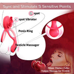Vibrating Cock Ring with Rose Clitoral Stimulator Testicle Massager, Pleasure Penis Ring Vibrator Couples Adult Sex Toys for Men