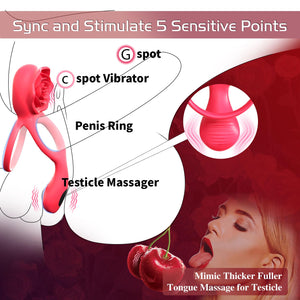Vibrating Cock Ring with Rose Clitoral Stimulator Testicle Massager, Pleasure Penis Ring Vibrator Couples Adult Sex Toys for Men