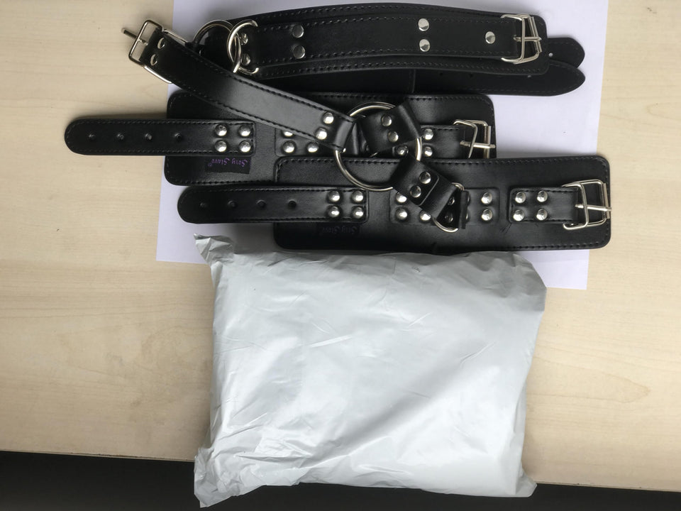 Neck To Wrist Restraints Kit, Sexy Slave Frisky Beginner Behind Back Handcuffs Collar, Adjustable Bondage Set, Couple Sm Sex Game Tool(Black)