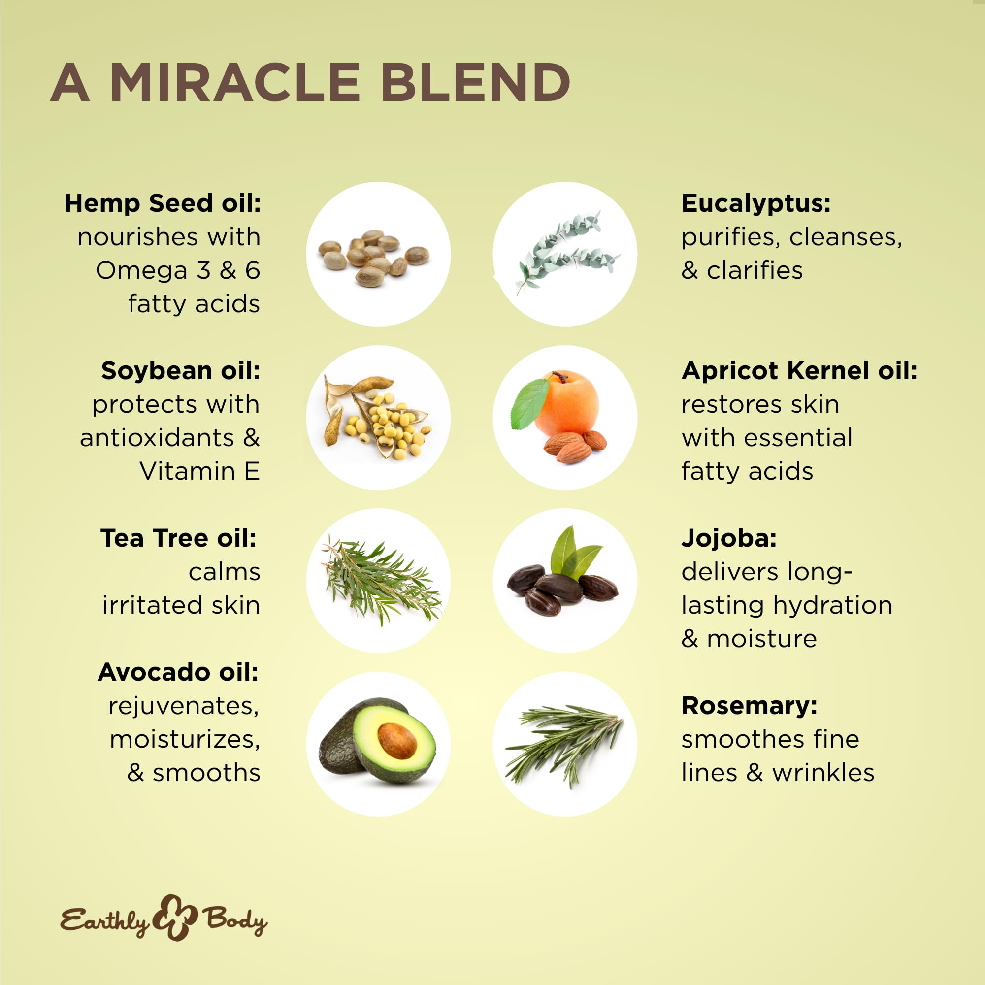 Earthly Body Miracle Oil, 1 fl. oz. - 2 Pack - 100% Natural Tea Tree Oil, Hemp Seed Oil & Vitamin E - Moisturizer, Calms Skin Ir