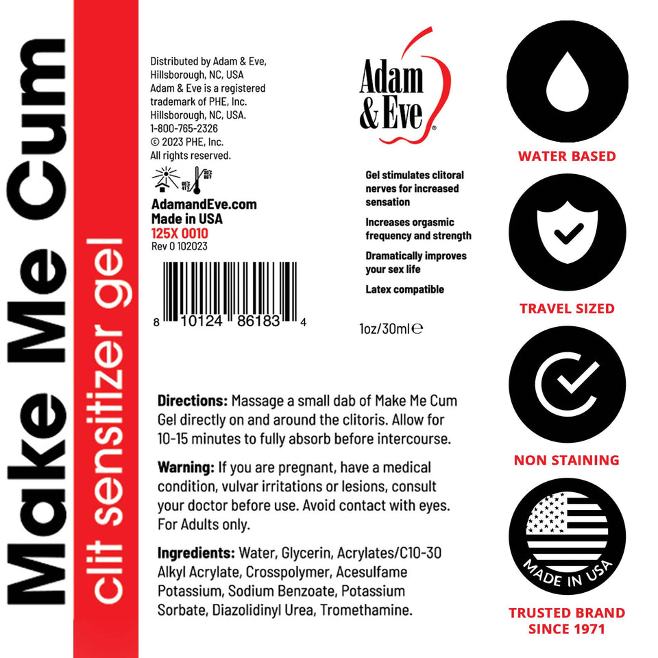 Adam & Eve Make Me Cum Water Based Clitoral Sensitizer Clear Gel - Personal Sexual Lubricant for Women - Increases Sensitivity for Stronger Orgasm - Lube for Sex and Masturbation - Clear 1 oz.