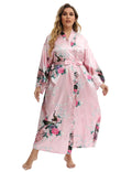 feslieacc Womens Plus Size Robes Plus Size Long Satin Robes Floral Long Silk Robes Bathrobe Sleepwear, Pink, 2XL/3XL