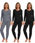 Patelai 3 Sets Thermal Underwear for Women with Fleece Lined Long Underwear Women Base Layer Cold Weather(Gray, Black, Black,XX-
