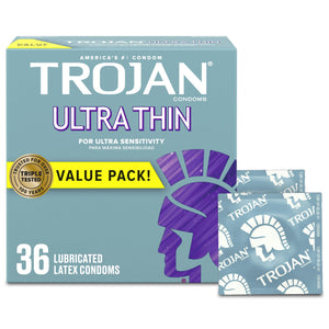 TROJAN Ultra Thin Condoms For Ultra Sensitivity, Lubricated Condoms for Men, Americas Number One Condom, 36 Count Value Pack