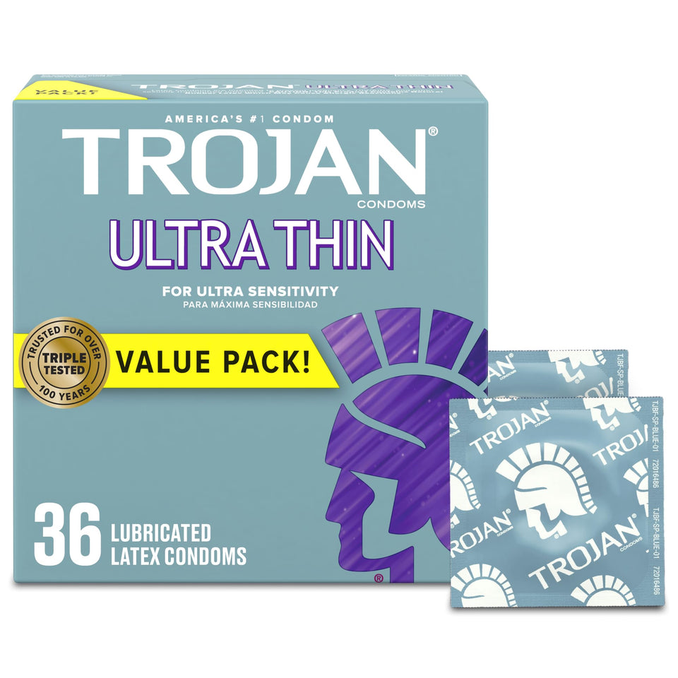 TROJAN Ultra Thin Condoms For Ultra Sensitivity, Lubricated Condoms for Men, Americas Number One Condom, 36 Count Value Pack