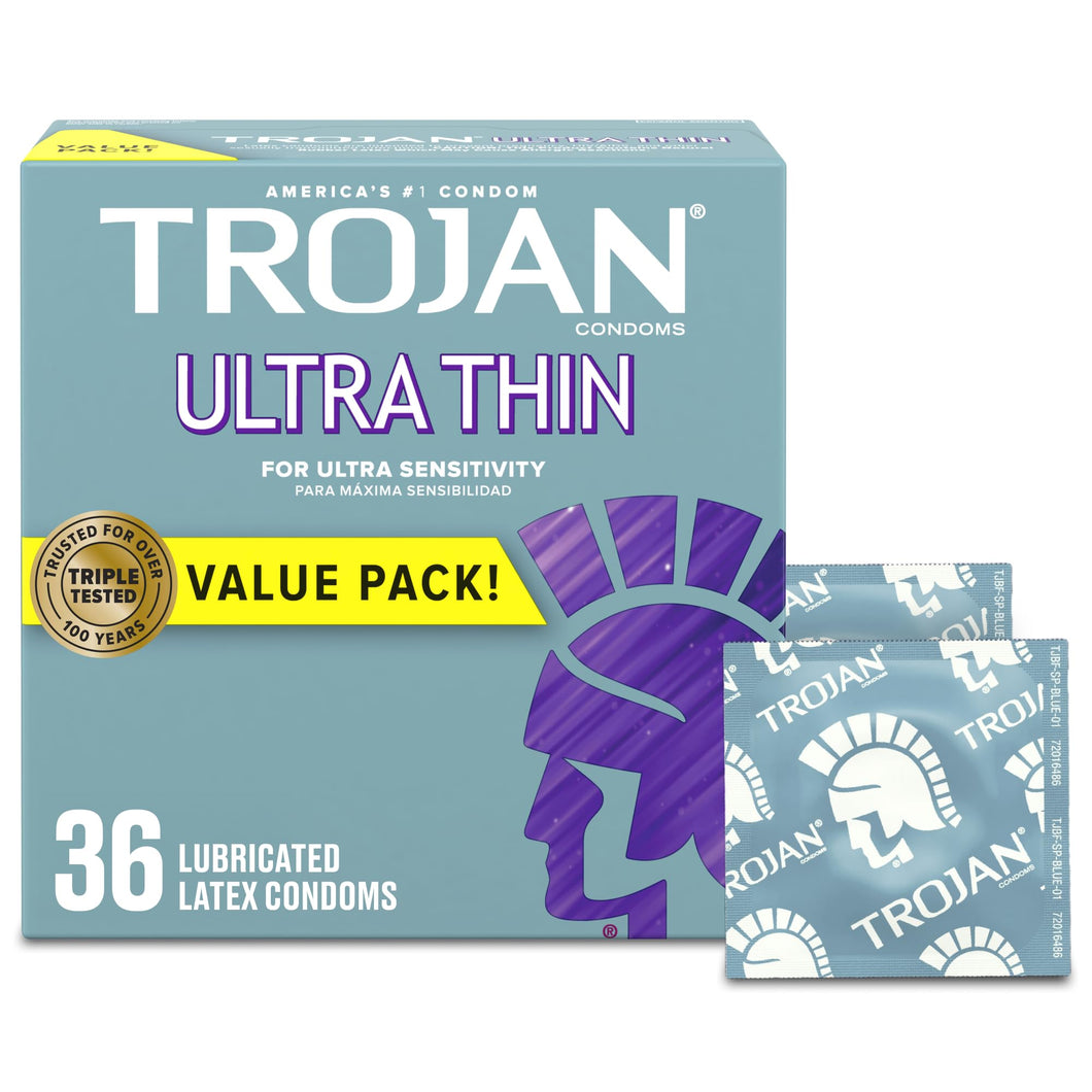 TROJAN Ultra Thin Condoms For Ultra Sensitivity, Lubricated Condoms for Men, Americas Number One Condom, 36 Count Value Pack