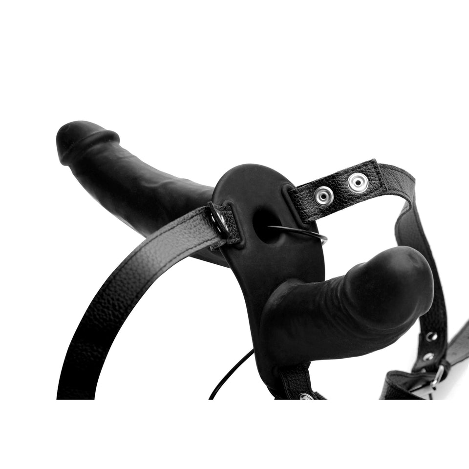 Strap U Power Pegger Silicone Vibrating Double Pleasure Dildo With Harness Black