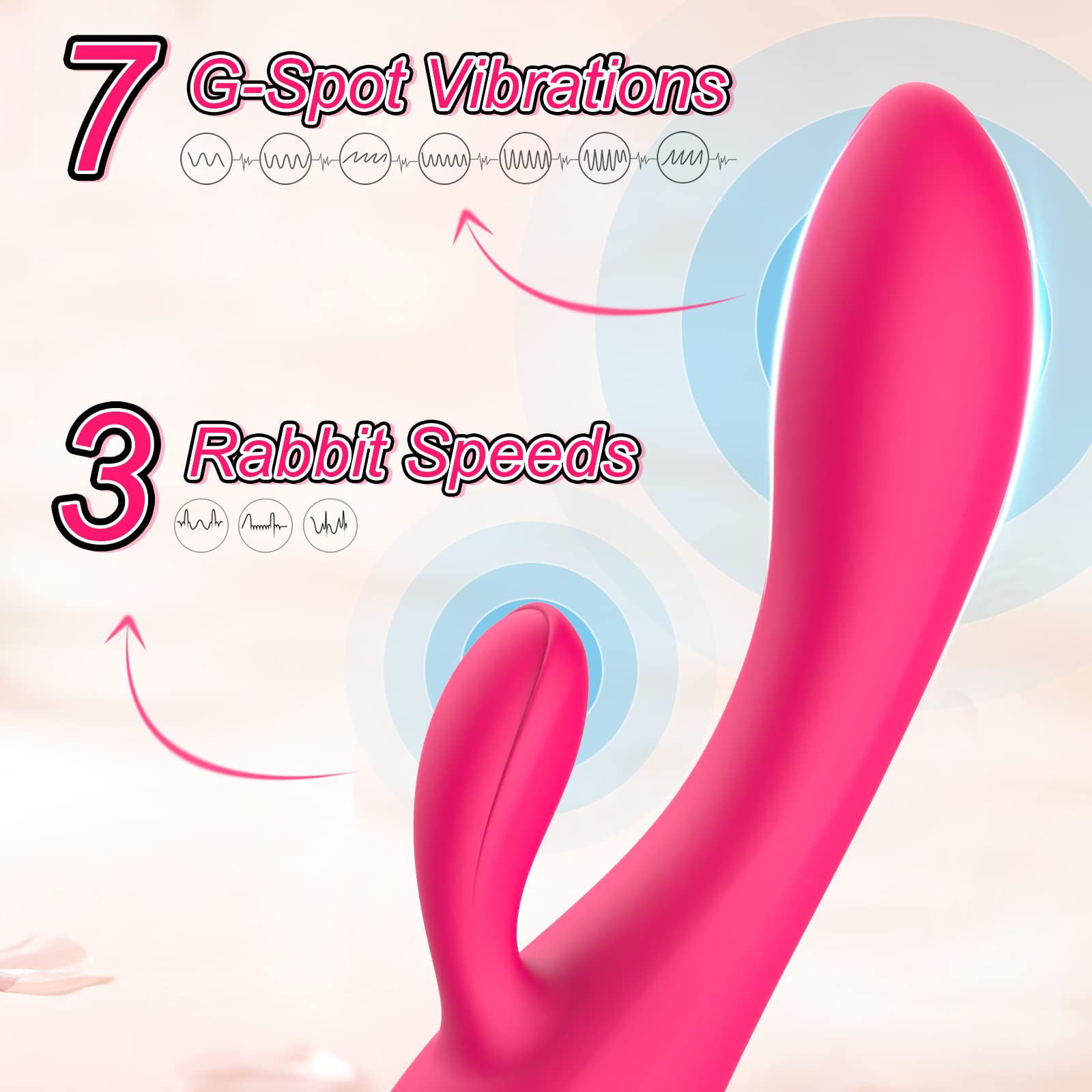 Rabbit Vibrator Sex Toys for Women - G Spot Clitoral Anal Dildo Vibrator with 7 Vibrating Modes & 3 Clit Speeds, Female Vibrator
