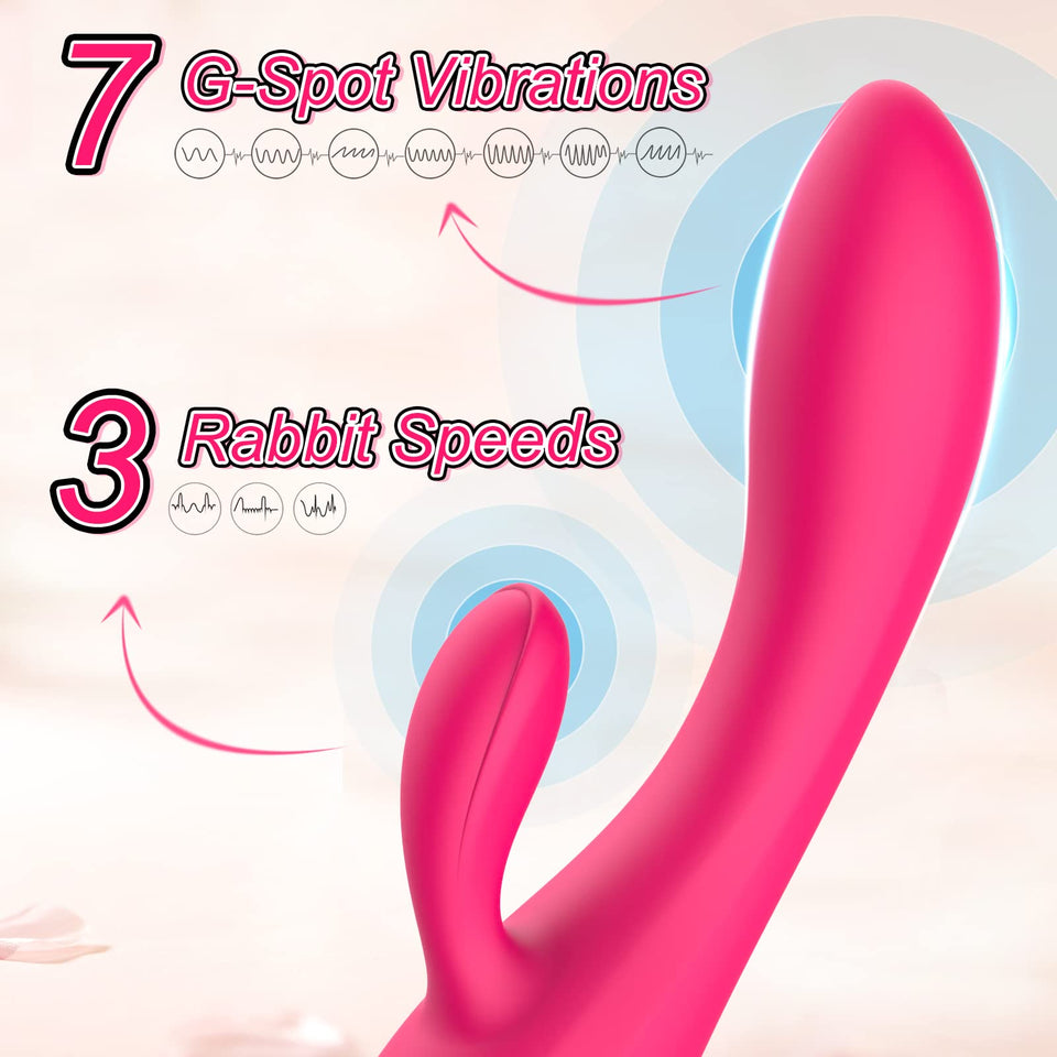 Rabbit Vibrator Sex Toys for Women - G Spot Clitoral Anal Dildo Vibrator with 7 Vibrating Modes & 3 Clit Speeds, Female Vibrator