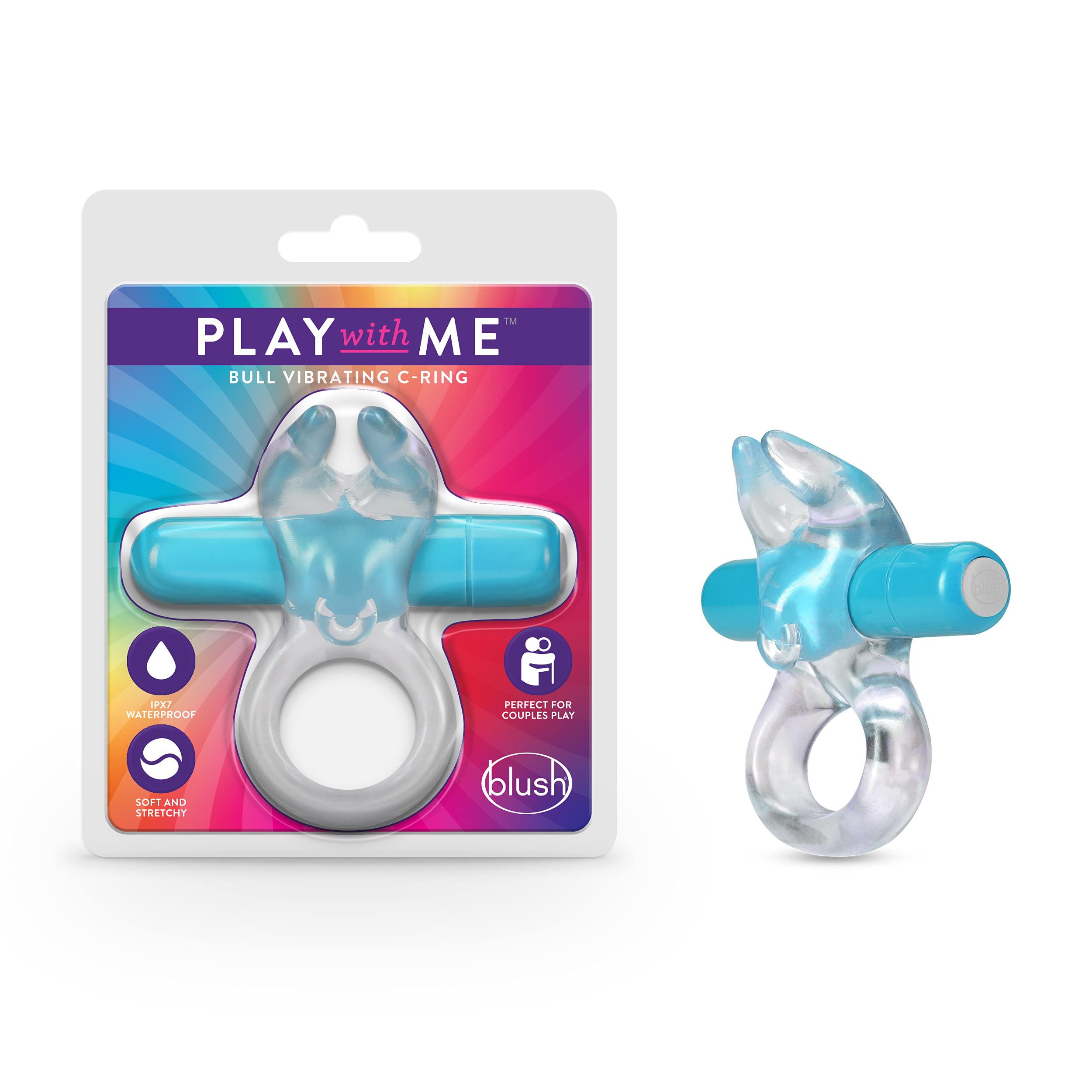 Blush Novelties Play with Bull Vibrating C Ring - Clitoris Nestles Between The Vibrating Horns for Pleasure - Stretchy Fits All 