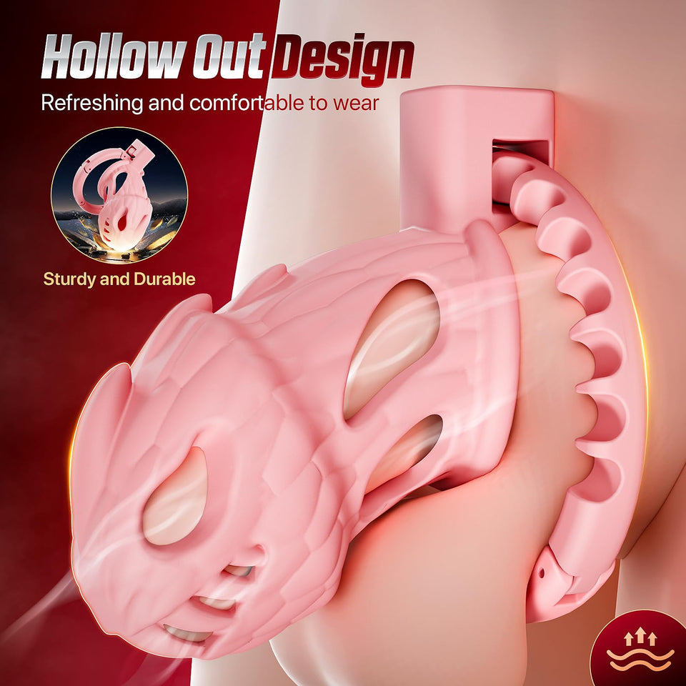 Dokehu Male Chastity Cage Pink, Large Lightweight Chastity Device with Adjustable 8 Sizes and Invisible Lock, Man Penis Exercise