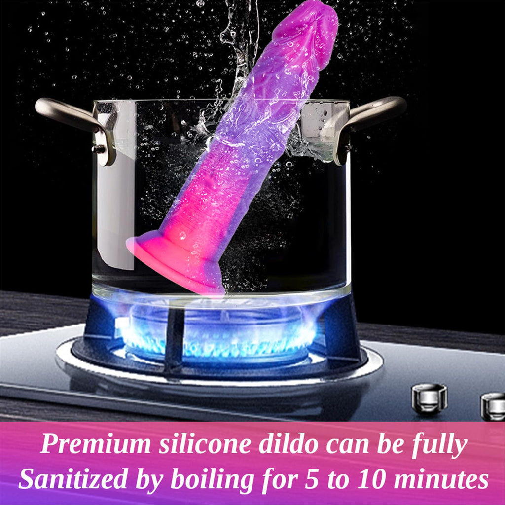 4-Piece Realistic Silicone Colorful Funny Dildo Set (7 '' 8 '' 9 '' 10 ''), Fantasy Pink Purple Dildo Anal Plug Trainer Set for