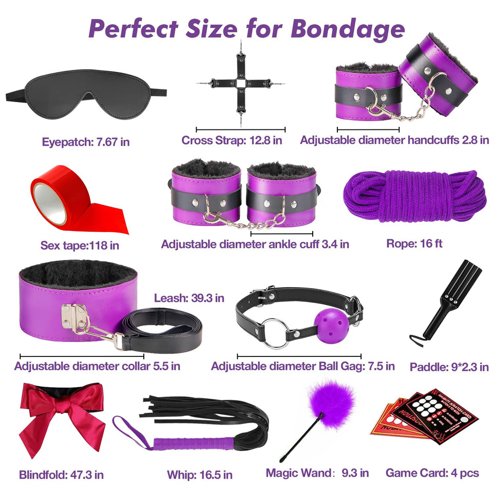 Sex Toys BDSM Restraints Dildo, 36Pcs Kit Bondage Gear and Accessories for Adult Women and Couples (Purple, 36 Piece Set)