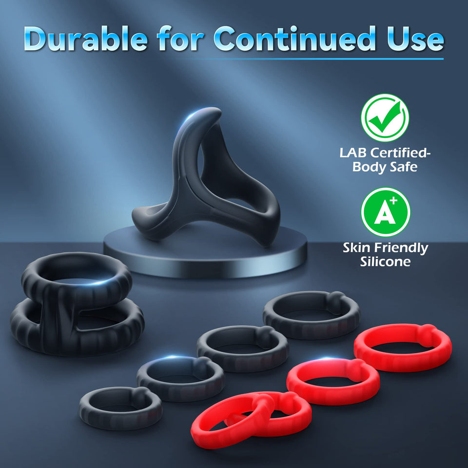 Silicone Penis Ring Set Sex Toys for Men, Amortoy 10 PCS Mens Cock Rings Penis Sleeve Shaft for Erection Enhancing, Soft Stretch